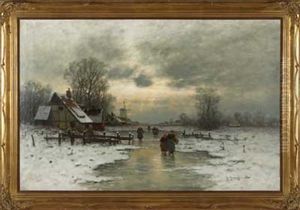 Heimweg Uber Zugefrorenem Fluss by Johann II Jungblut