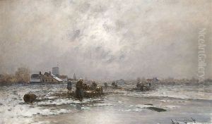 Winterlicher Fischmarkt Auf Der Gracht by Johann II Jungblut