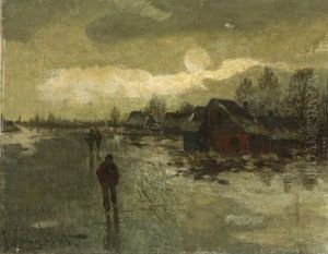 Spazierganger In Schneelandschaft Bei Abenddammerung Spazierganger In Schneelandschaft Bei Abenddammerung