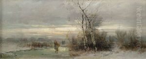 Sommerlandschaft Am Fluss (+ Winterlandschaft Im Abendlicht; Pair) by Johann II Jungblut