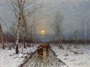 Heimkehrende Bauern In Abendlicher Winterlandschaft by Johann II Jungblut