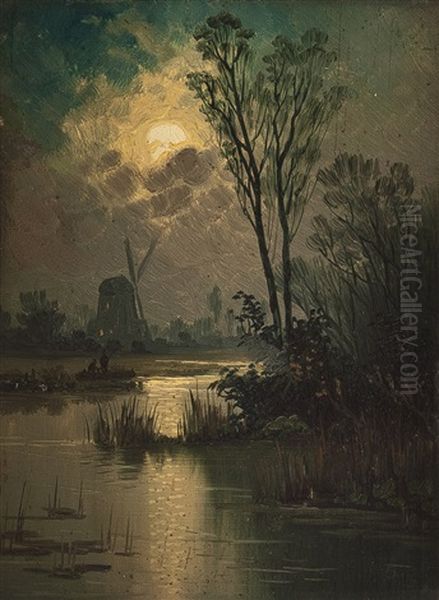 Nachtliche Seenlandschaft Mit Windmuhle - view 1