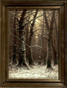 Reisigsammlerin Im Winterwald