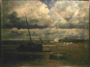 Kustenlandschaft Mit Am Strand Liegendem Boot Kustenlandschaft Mit Am Strand Liegendem Boot