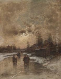 Winterliche Abendstimmung Mit Personenstaffage by Johann II Jungblut