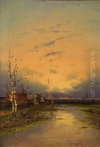 Abendliche Flusslandschaft Abendliche Flusslandschaft