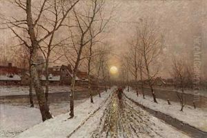 Winterliche Abendsonne Uber Niederrheinischem Dorf by Johann II Jungblut