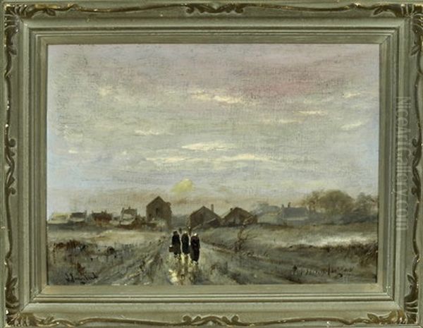 Spaziergang - Drei Damen An Einem Eisigen Wintertag Auf Einem Unbefestigten Weg - view 1