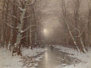 Abendliche Winterlandschaft Mit Einer Reisigsammlerin by Johann II Jungblut