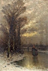 Abendliche Winterlandschaft by Johann II Jungblut