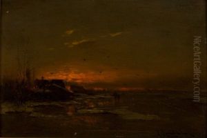 Niederrheinische Winterlandschaft Mit Spaziergangern by Johann II Jungblut