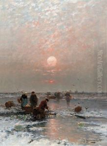 Winterabend Am Niederrhein by Johann II Jungblut
