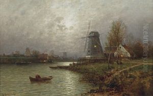 An Evening River Landscape by Johann II Jungblut