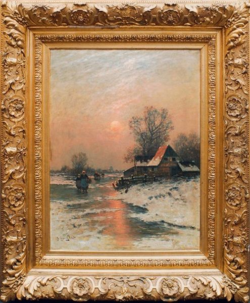 Winterlandschaft Mit Vereistem Flus Im Abendlicht - view 1
