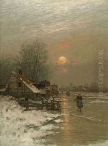 Winterlandschaft In Der Abenddammerung by Johann II Jungblut
