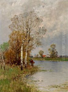Niederrheinlandschaft Mit Einem Wanderer by Johann II Jungblut