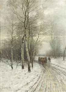 Winterlandschaft Mit Einem Pferdefuhrwerk Winterlandschaft Mit Einem Pferdefuhrwerk