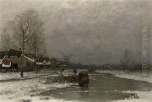 Kalter Wintertag. Bauersleut Auf Gefrorenem Gewasser Vor Dem Dorfe by Johann II Jungblut