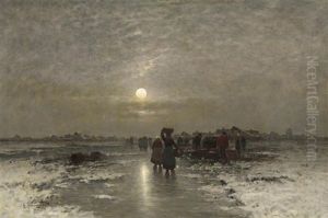 Fischerfrauen Auf Dem Heimweg In Winterlicher Landschaft by Johann II Jungblut