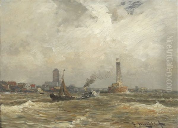 Boote Bei Der Einfahrt In Den Hafen Bei Sturmischer See - view 1