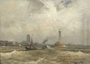 Boote Bei Der Einfahrt In Den Hafen Bei Sturmischer See Boote Bei Der Einfahrt In Den Hafen Bei Sturmischer See