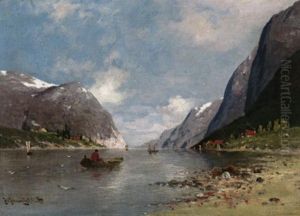Sommer In Einem Norwegischen Fjord, Auf Dem Wasser Ein Ruderboot by Johann II Jungblut