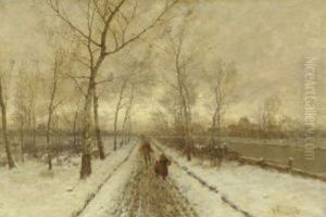 Winterlandschaft Mit Bauern Auf Dem Weg Am Kanal Winterlandschaft Mit Bauern Auf Dem Weg Am Kanal