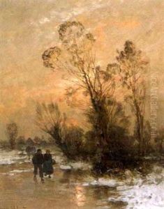 Paysage D'hiver Avec Patineurs Paysage D'hiver Avec Patineurs