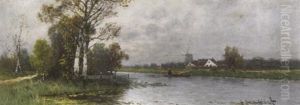 Herbstliche Niederrheinlandschaft Mit Angler Auf Einem Kanal Herbstliche Niederrheinlandschaft Mit Angler Auf Einem Kanal