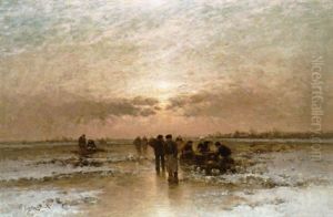 Winterlandschap Met Figuren Op Een Bevroren Rivier by Johann II Jungblut