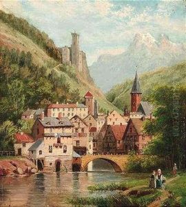 Blick Auf Ein Kleines Stadtchen An Einem Gebirgsflus