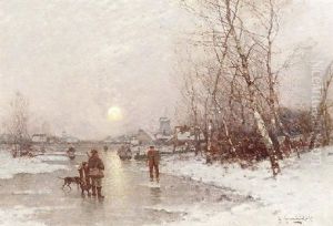 Heimkehrende Jager Auf Einem Zugefrorenen See by Johann II Jungblut