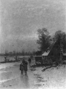 Winterabend Am Niederrhein by Johann II Jungblut