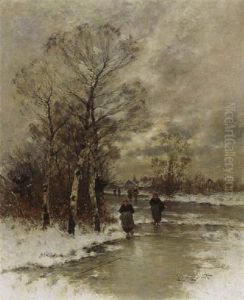 A Winter Landscape With Figures On A Frozen River A Winter Landscape With Figures On A Frozen River