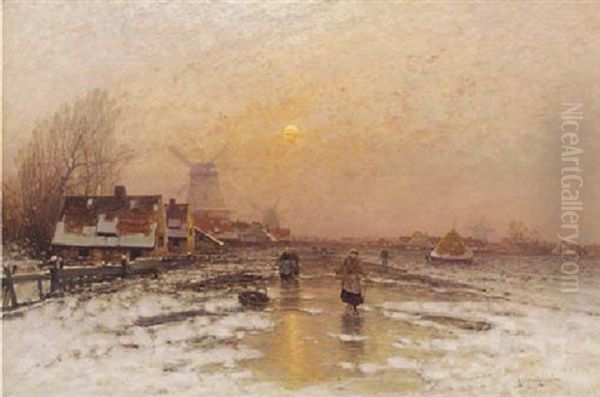 Ice Fishers By A Village At Dusk - view 1