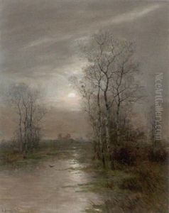 Abendstimmung Mit Birken Am Wasser by Johann II Jungblut