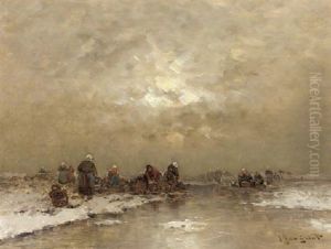 Fishermen At Work In A Frozen Winter Landscape Fishermen At Work In A Frozen Winter Landscape
