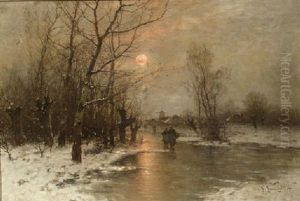 Peasants On A Frozen Waterway At Dusk Peasants On A Frozen Waterway At Dusk