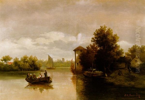 Fluslandschaft Mit Ruderbooten Und Gehoften - view 1