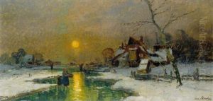 Winterabend In Holland by Johann II Jungblut