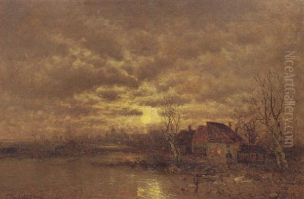 A River Landscape At Dusk - view 1