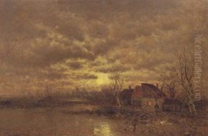 A River Landscape At Dusk by Johann II Jungblut