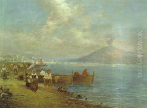 Fischer Am Strand Von Neapel by Johann II Jungblut