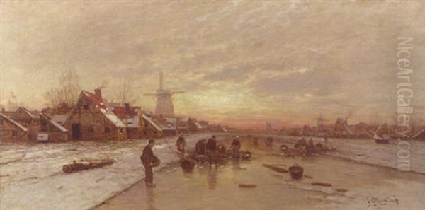 Peasants Catching Fish From A Blow-hole In The Ice - view 1