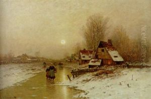 A Winter Landscape With Peasants Walking On The Ice by Johann II Jungblut