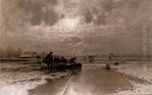 Eisfischer Mit Ihren Frauen In Weiter Hollandischer Fluslandschaft by Johann II Jungblut