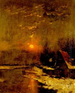 Hollandische Winterlandschaft Im Abendlicht by Johann II Jungblut