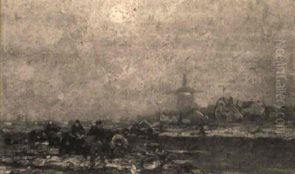 Winter Landscape With Figures Near A Town - view 1
