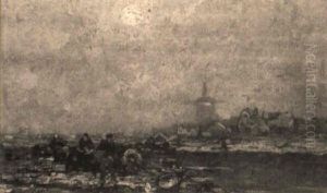 Winter Landscape With Figures Near A Town