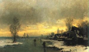 Dorf Im Winter Am Niederrhein by Johann II Jungblut